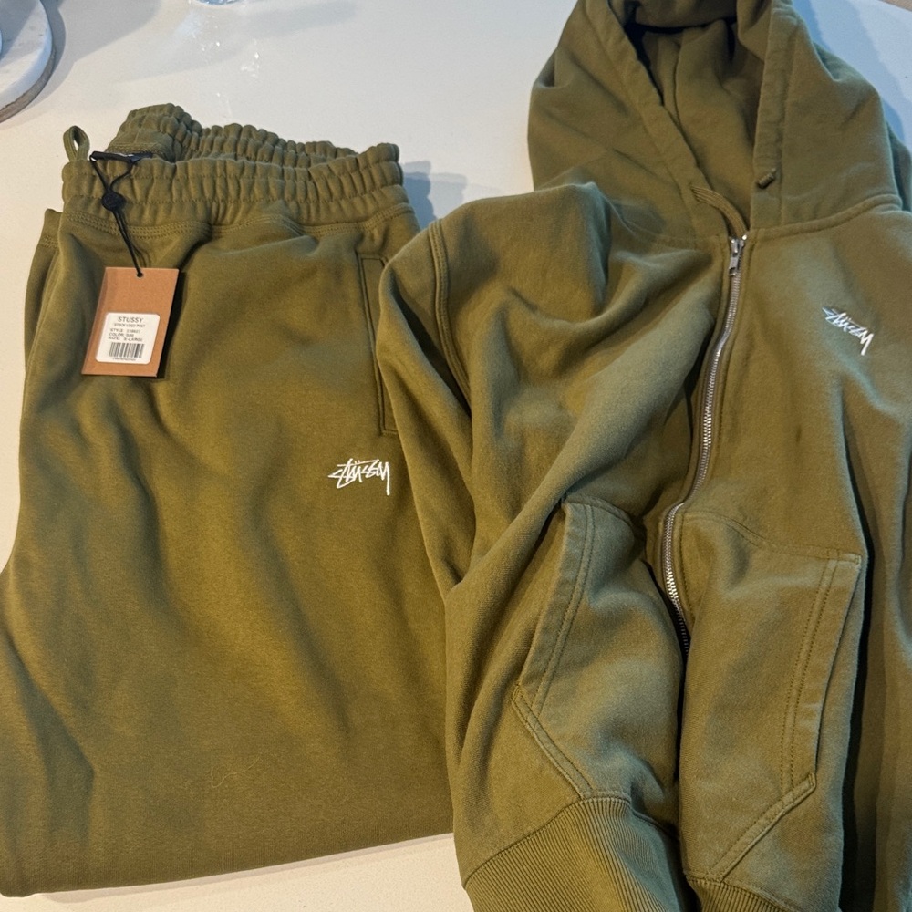 Stussy Kids Olive Green Joggers & Hoodie Set